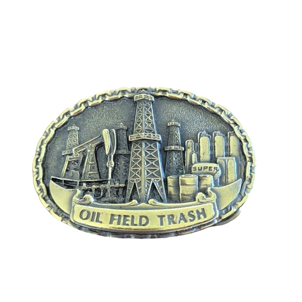 1981 Oil Field Trash Drill rig pump-jack landscape belt buckle